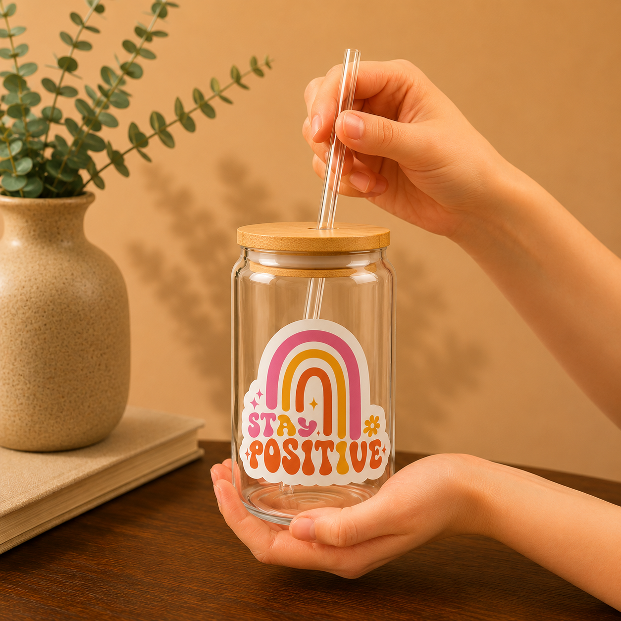 🌈 Sipperglas „Stay Positive“