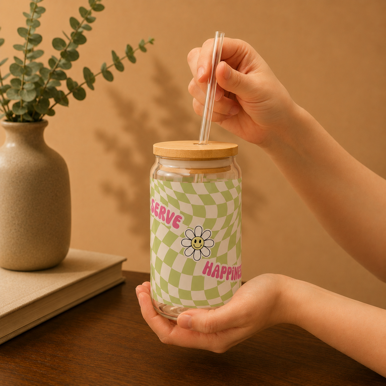 🌿 Sipperglas „Deserve Happiness“